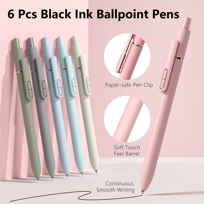InkSlick 9 Pcs Black Ballpoint Pens - 1.0mm Medium Point Smooth Writing Black Ink Ball Point Pens | High-end Long Lasting Retractable Pen for School, Home, Office (6 Pens with 3 Refills) - Image 5